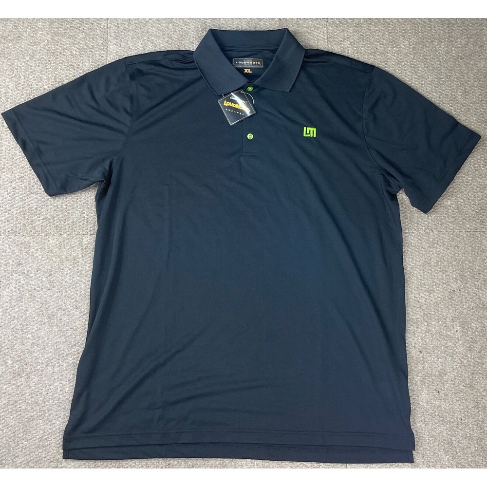 NWT Loudmouth Men's Black Button Up Short Sleeve Golf Polo Shirt Size XL‎